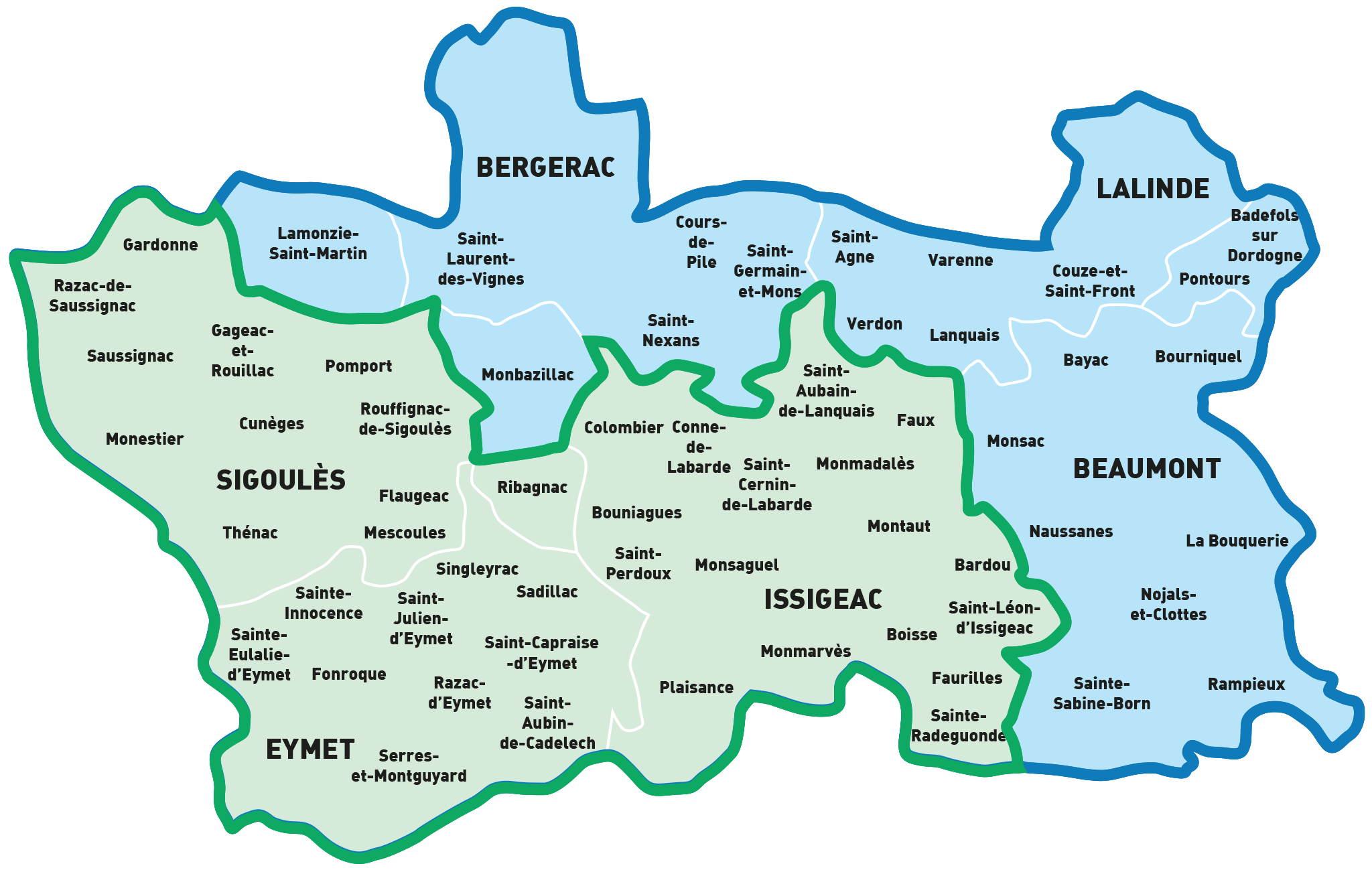 Carte des secteurs d'intervention de l'AMAD Sud Bergeracois